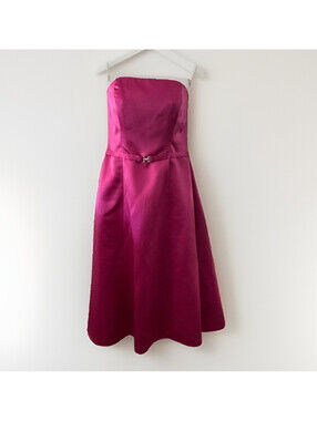 Michelangelo Women's Pink Satin Strapless A-Line Dress - Rhinestone Belt, Size 8